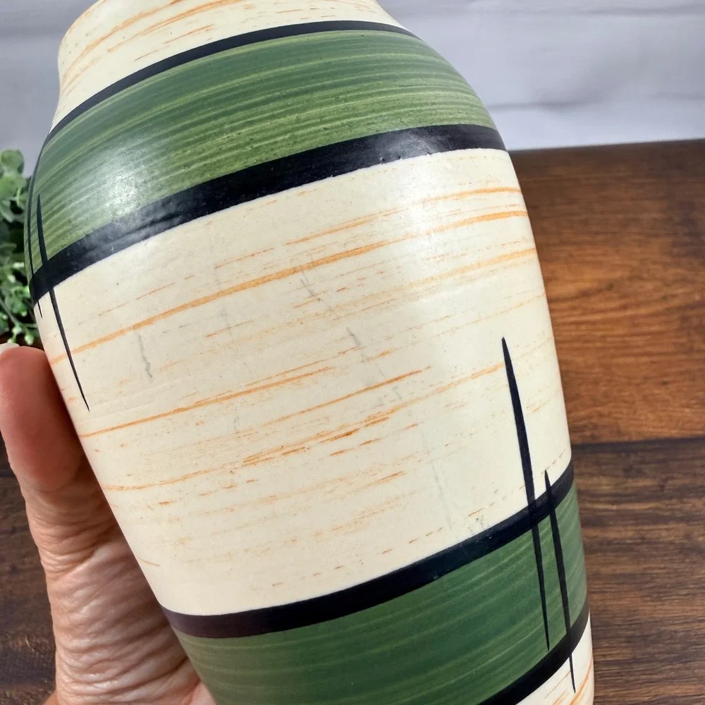 Bay Keramik 553-17 West German Pottery Atomic Vase Green Black MCM WGP